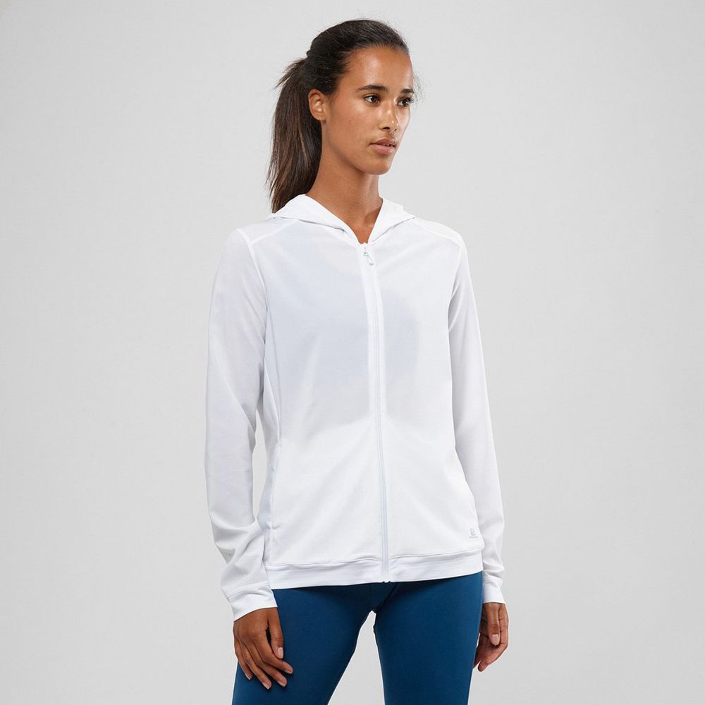 Salomon Israel COMET FULL-ZIP HOODED - Womens Midlayers - White (ZHTE-63827)